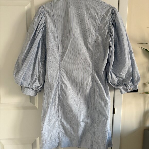Sz 38 Ganni Blue Stripe Cotton Mini Dress - Picture 3 of 7